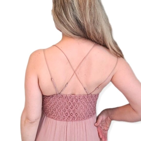 FREE PEOPLE Dusty Rose Flowy Asymmetrical Dress with Ruffles Size Small - Picture 3 of 9